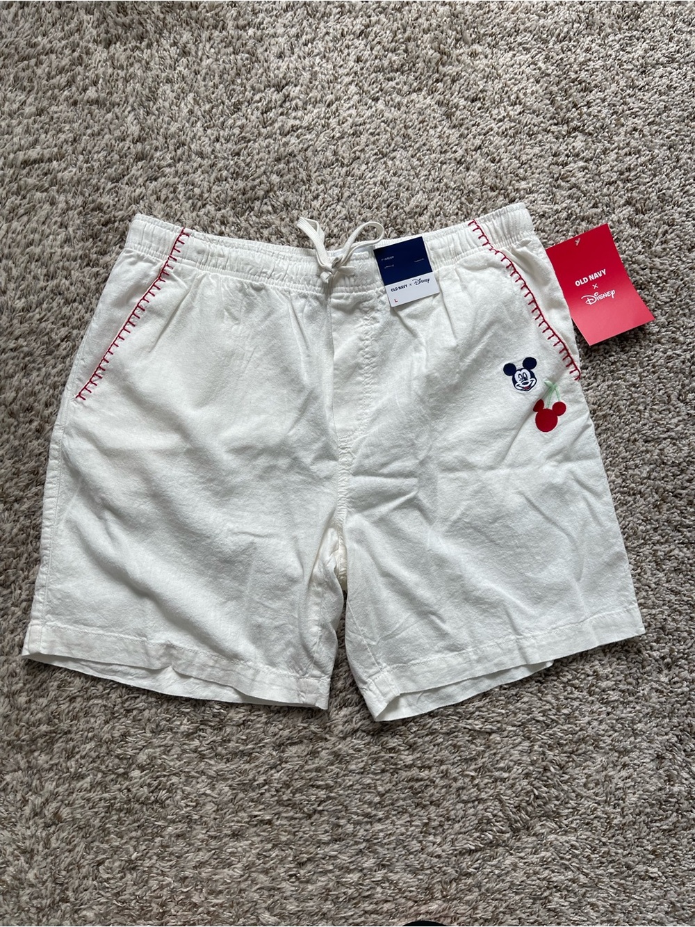 Old Navy x Disney Mickey Mouse Linen Blend Shorts White 7" Inseam Size L NWT